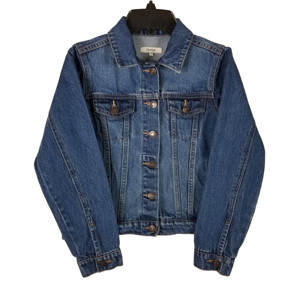 Quince Denim Jacket Kids Size 10 Blue Organic Cotton Button Front Classic
